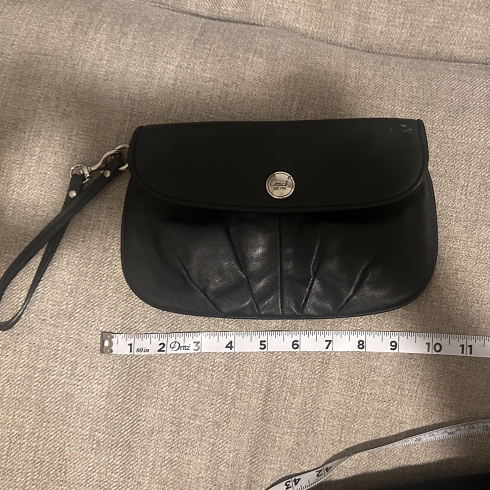 Coach Black Leather Clutch with Silver Accent
